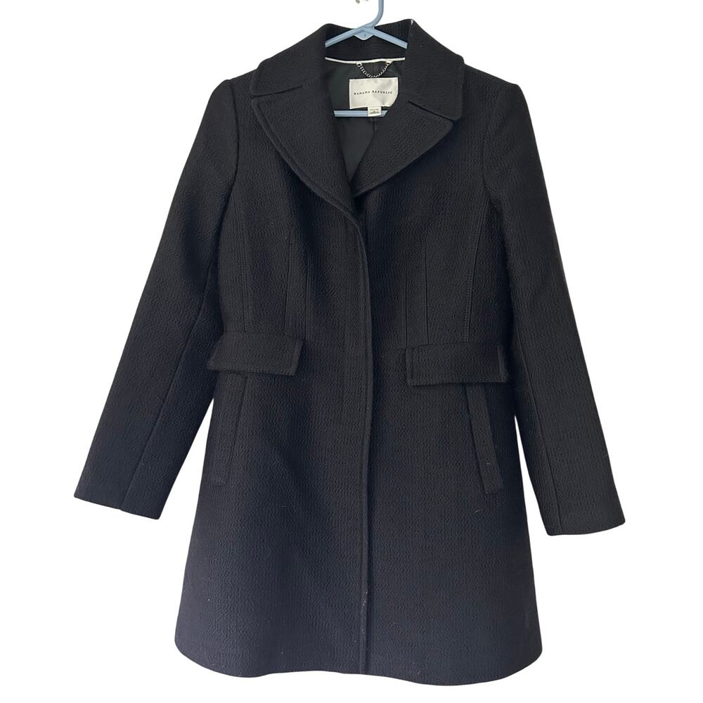 Banana Republic Black Wool Blend Tailored Coat fall jacket old money S Petite